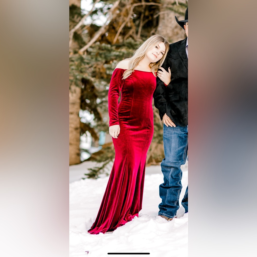 Red velvet off the shoulder dress